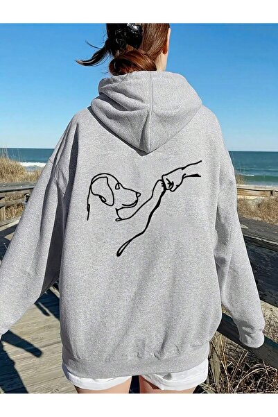 Deocept Hooded Oversize Sweatshirt - Dog Friend Printed