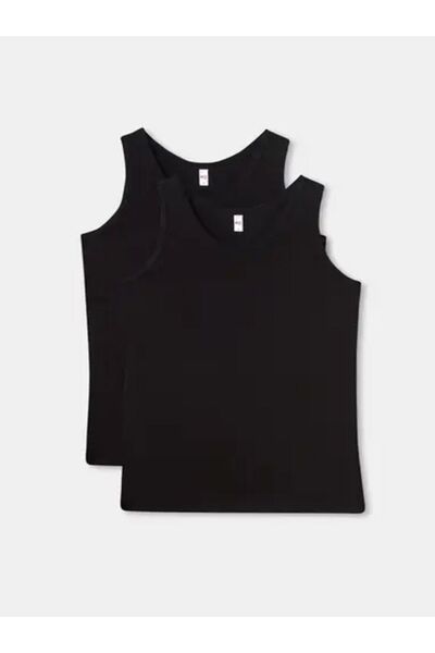 Dagi Tricou negru pentru bărbați din bumbac pieptănat cu guler lat din 2 piese