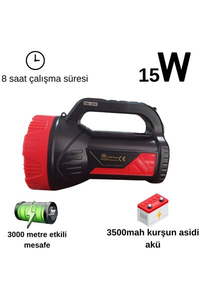 Gold Kama Ultra Güçlü 3000 Metre Mesafeli 8 Saat Çalışma Süreli 15w El Feneri...