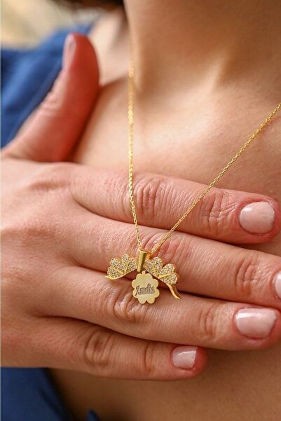 Genel Markalar Kişiye Özel Yonca Tasarım 925 Ayar Gümüş Isimli Yonca Kolye