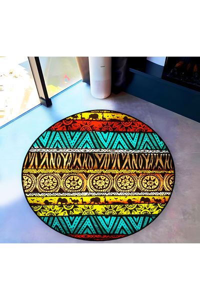 Rugs Modern Halı Mira Round Multicolored Shapes and Giraffe Elephant Camel De...