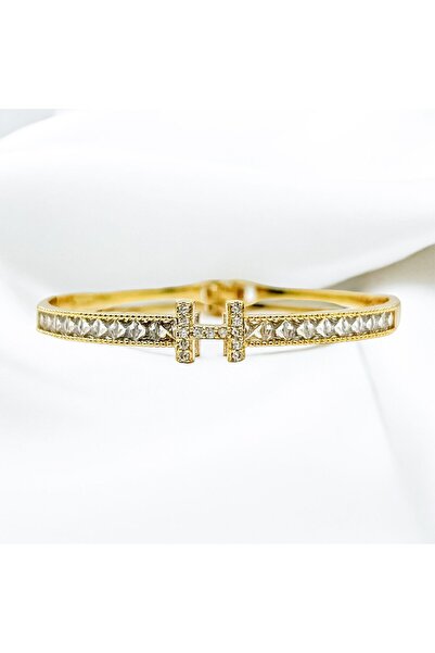 MELLS TAKI ZİRKON TAŞ DETAYLI GOLD KELEPÇE 316L PASLANMAZ ÇELİK