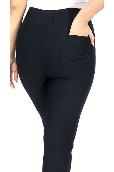 AKŞEN GİYİM Plus Size Two Sizes Look Thin Gathering High Waist Rhinestone Black Punto Fabric Pants