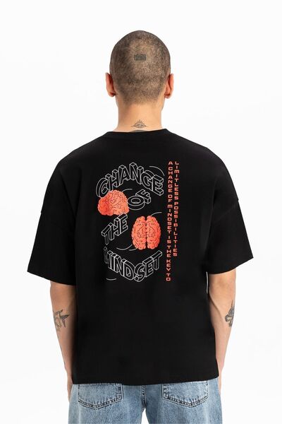 UNIQVIBE Ανδρικό βαμβακερό μπλουζάκι με στάμπα σε μεγάλο μέγεθος