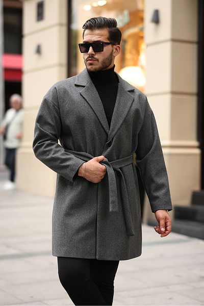 gm giyimarket Ανδρικό παλτό Oversize Stamp - Ζώνη και άνετη εφαρμογή