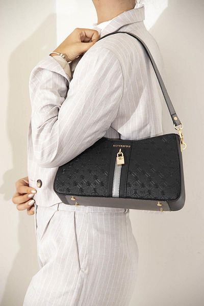 Silver Polo حقيبة كتف نسائية باللون الأسود - بلاتينيوم Nv1102