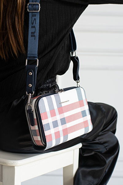 Just Polo KADIN OMUZ ÇANTASI EKOSE KUMAŞ BOY:16-EN:20 CM