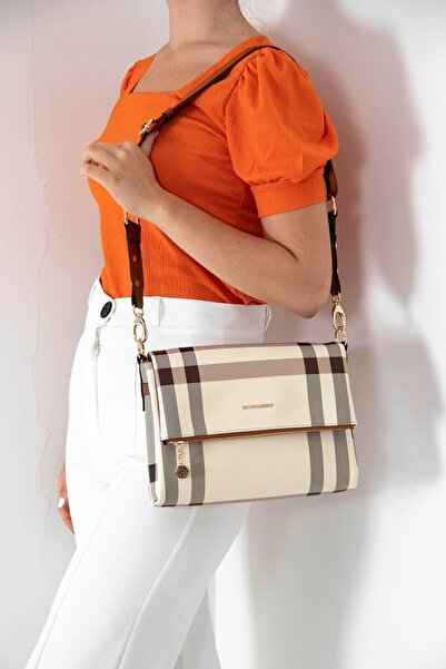 Silver Polo Krem - Taba Nv963 Kadın Çapraz Çanta