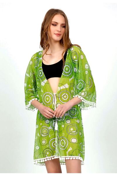 my cherie Back Embroidered Beach Dress with Pompom Detail