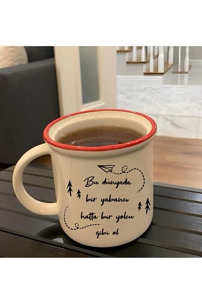 dik başlıyım Çünkü eğilince tacım düşüyor 250 ml Red Ceramic Funny - Enamel Type Star Coffee Cup with Mouth Part