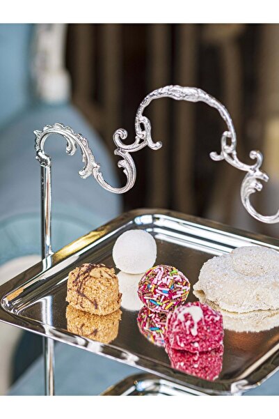 Bakır Concept Silver Plated Two-Tiered Tray Serving Dish Square Shape