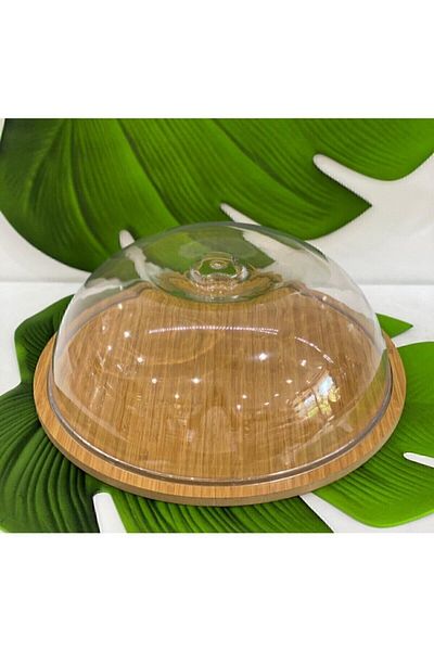 ToMorza Wooden Stand Acrylic Container Large Cake Dome (stand 31.5/container 30cm)