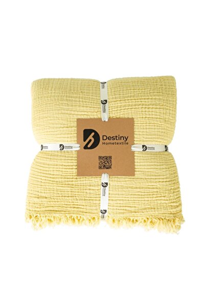 destinyhometex Sarı Renkli 4 Katlı Multi Muslin %100 Pamuk Çift Kişillik Yatak Örtüsü/Pike 230x250 Cm Battal Boy