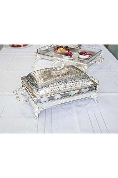 Bakır Concept Silver Plated Serving Rack Rectangular Glass with Sandy Texture Cover No2
