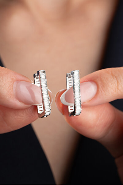 Silvano Jewelry 925 Ayar Gümüş Baget Taşlı U küpe