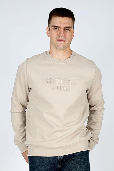 Lee Cooper Ανδρικό φούτερ Shawn σε μπεζ λαιμόκοψη