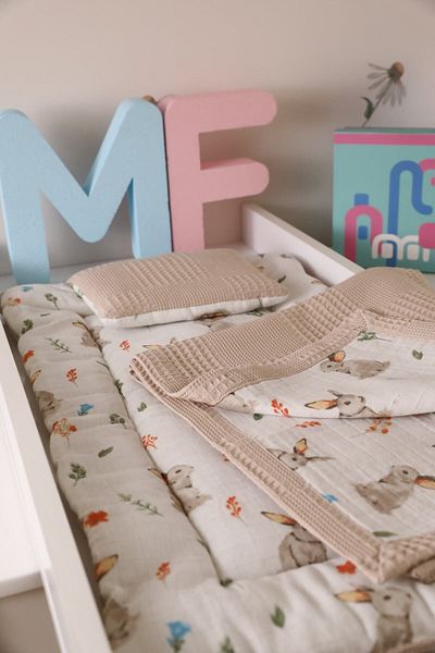 m montefair Country Rabbit Cream Padded Bottom Opening Cushion and Blanket, 45*75 Matte, 80x80 Cm Blanket