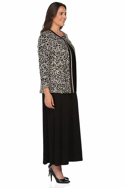 YASEŞA BUTİK Plus Size Black Gold Detailed Long Sleeve Evening Dress - Mother Women Young