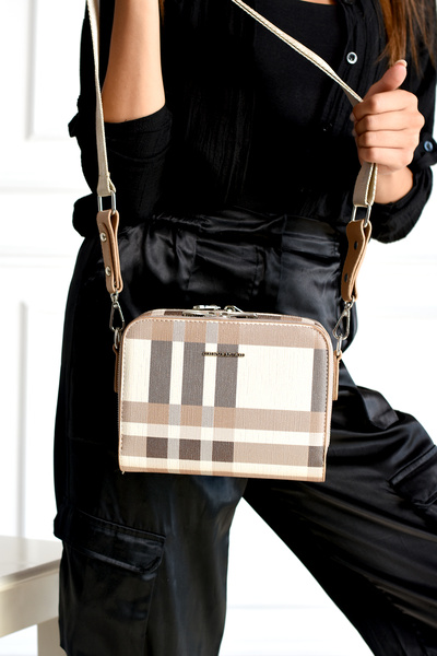 Just Polo KADIN OMUZ ÇANTASI EKOSE KUMAŞ BOY:16-EN:20 CM