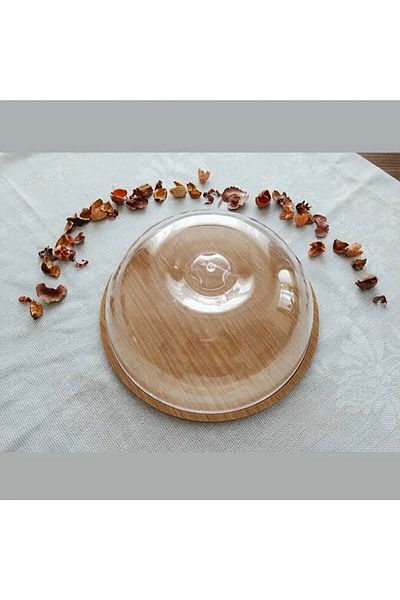 KUMSAR Large Cake Dish with Wooden Stand and Acrylic Cover Cake Presentation Cake Presentation