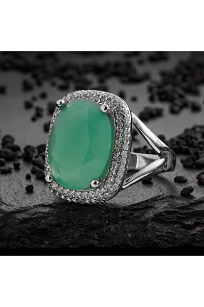 RevSilver Büyük Zirkon Taşlı Kadın 925 Gümüş Yüzük Yanlardan Mini Boncuk Süsl...