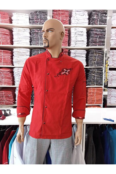 PERSONELİTY سترة الشيف باللون العنابي مع تفاصيل مطرزة - مضلعة