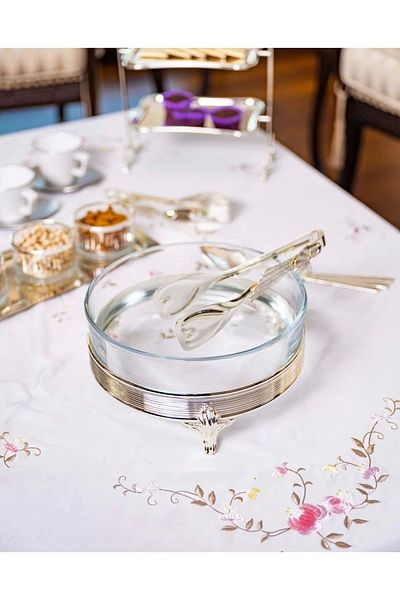 Bakır Concept Silver Plated Round Glass Serving Pot