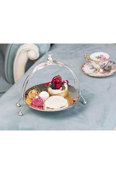 Bakır Concept Silver Plated Cookie Bowl, Presentation Bowl with Pomegranate Detail, Basket Model
