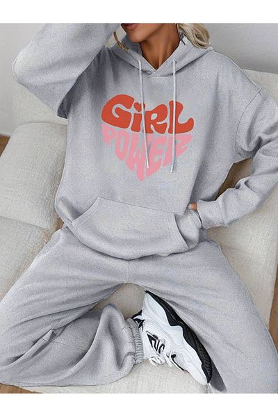 HIRSCH Σετ γυναικεία αθλητική φόρμα Grey Girl Power Printed Oversize
