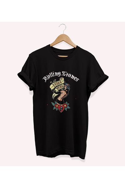 remonz Rolling Stones Printed - 100% bumbac tricou supradimensionat cu decolteu, mărime mare