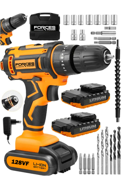 forces power Germany 58 V 10 Ah Darbeli Çelik Şanzuman Bakır Sargılı Çift Akülü Şarjlı Matkap 27 Parça Set