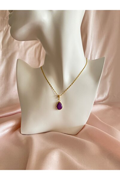 Valetta Bijuteri Altın Kaplama Doğal Ametist Taşı Oval Kesim Gold Renk Kadın ...