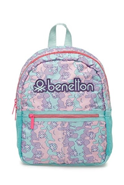 United Colors of Benetton حقيبة رياض الأطفال للفتيات باللون الوردي مع شعار بي...