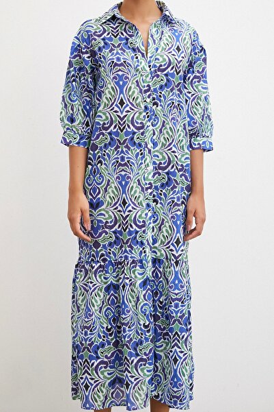 Never more Μπλε Navy Fakir Φόρεμα με μανίκια - Κουμπί μπροστά