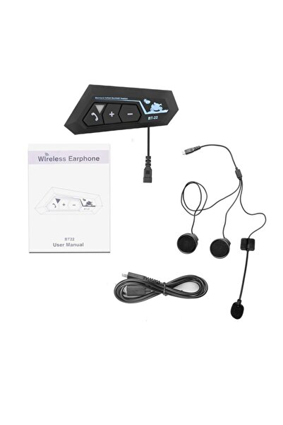 earphone Bt22 Motosiklet Bluetooth V5 Intercom Interkom Dinleme Ve Konuşma Özellikli Su Geçirmez Siyah