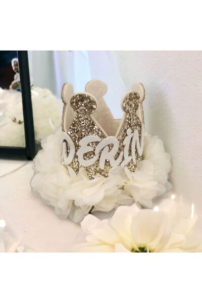 damlakids 1 Yaş Doğum Günü Tacı Gold Ekru, Renkli ve şık çocuk doğum günü süsü