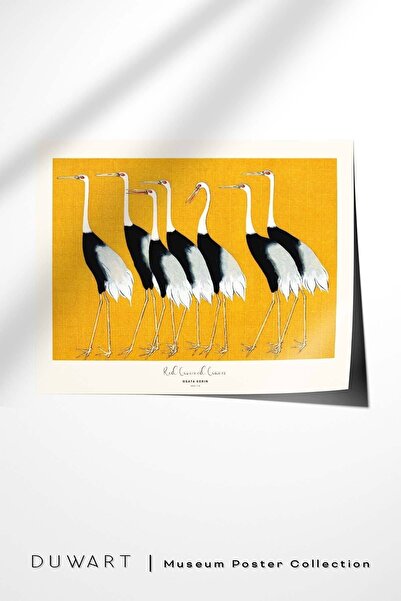 DUWART Premium Çerçevesiz Poster Ogata Korin Red Crowned Cranes Poster Kuşlu Tablo Japon Sanatı Poster