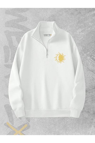 WEARTEX 3 Thread Sun and Moon Printed Half Zipper Sweatshirt