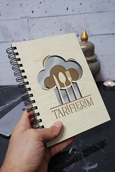 markcat 120 Page A5 Notebook - Kitchen Themed, Wooden Cover, Lined Recipe Book, Agenda and School Notebook