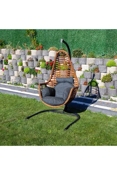 KalyonHome Gardeniza Sardinya Rattan Tek Kişilik Bahçe Salıncağı Balkon Teras Mavi