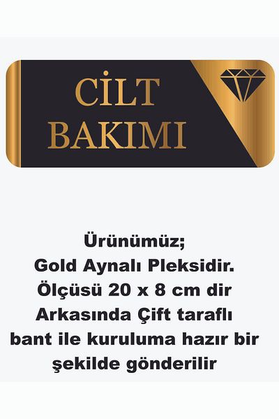 GÜNEŞ LAZER لافتة توجيه مكتبية مكتوبة للعناية بالبشرة من زجاج شبكي ذهبي عاكس مقاس 20 × 8 سم