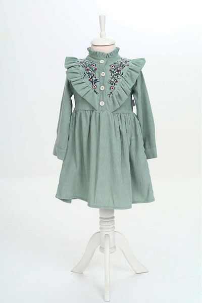MİNİŞLER KİDS Long Sleeve Embroidered Velvet Children's Dress