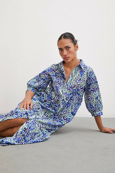 Never more Navy Blue Fakir Sleeve Dress - Buttoned Front