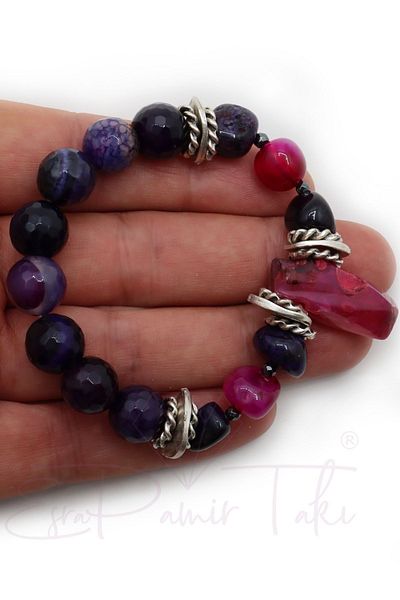 Esra Pamir Pink and Purple Bracelet with Amethyst and Quartz Natural Stones