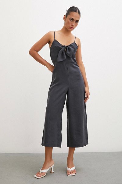 Never more Black Strappy Bow Jumpsuit