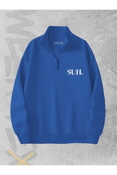 WEARTEX Half Zipper 3 Thread the Happiest Printed Sweatshirt