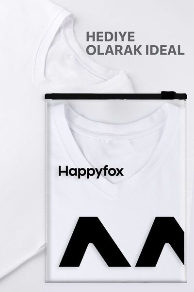 Happy Fox Γυναικείο μπλουζάκι White V-Neck Cotton Lycra Oversize