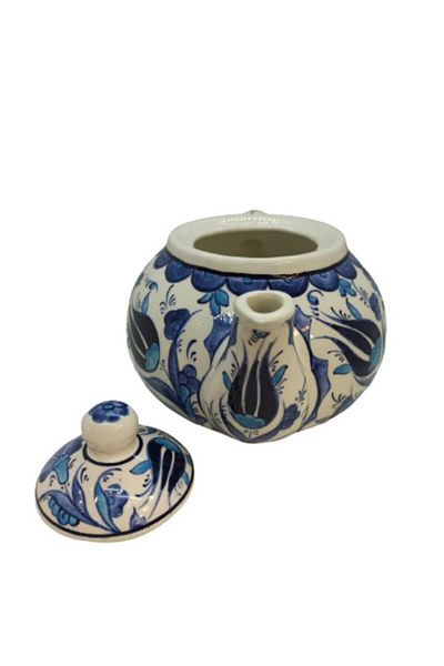 Dost Art Hediyelik Handmade Blue White Carnation/tulip Pattern Ceramic Large Teapot Teapot