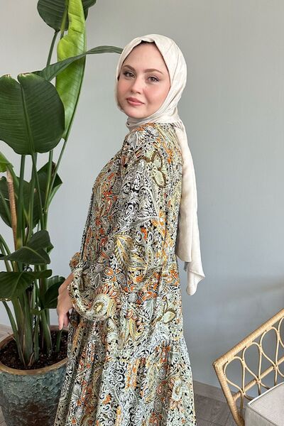 InStyle Mint Colored Viscose Dress - Shawl Pattern