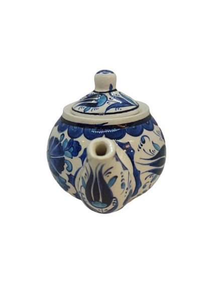 Dost Art Hediyelik Handmade Brush Painting Blue White Carnation Pattern Ceramic Small Teapot Teapot